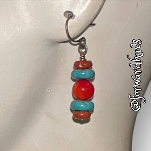 Delicate Southwestern Style Faux Turquoise Drop Earrings - Picture 6 of 10